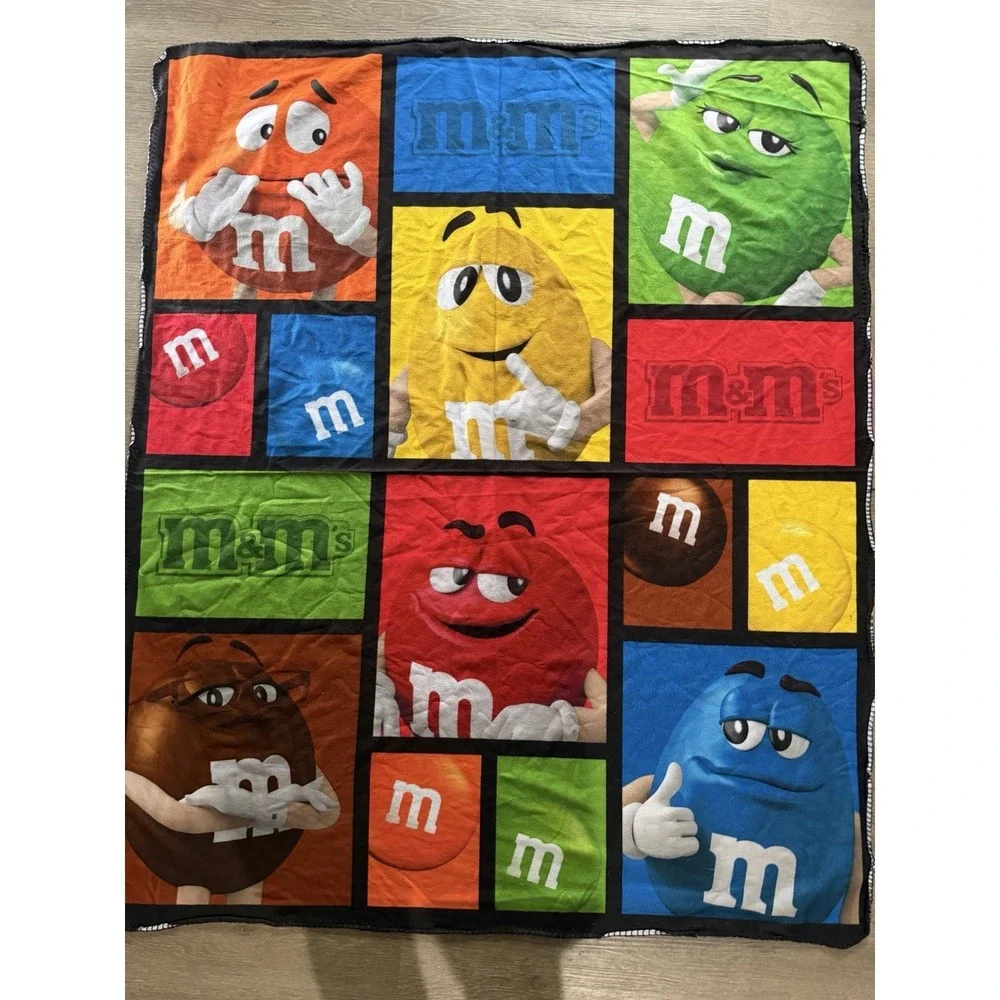 M&M chocolate character print fleece throw blanket 62x46